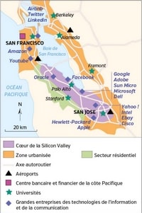 carte Silicon Valley coeur vallée zones urbaines axes routiers