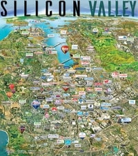 Vue aérienne de la Silicon Valley avec les grandes entreprises présentes
