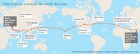 Carte de Solar Impulse avec la route du tour du monde en anglais