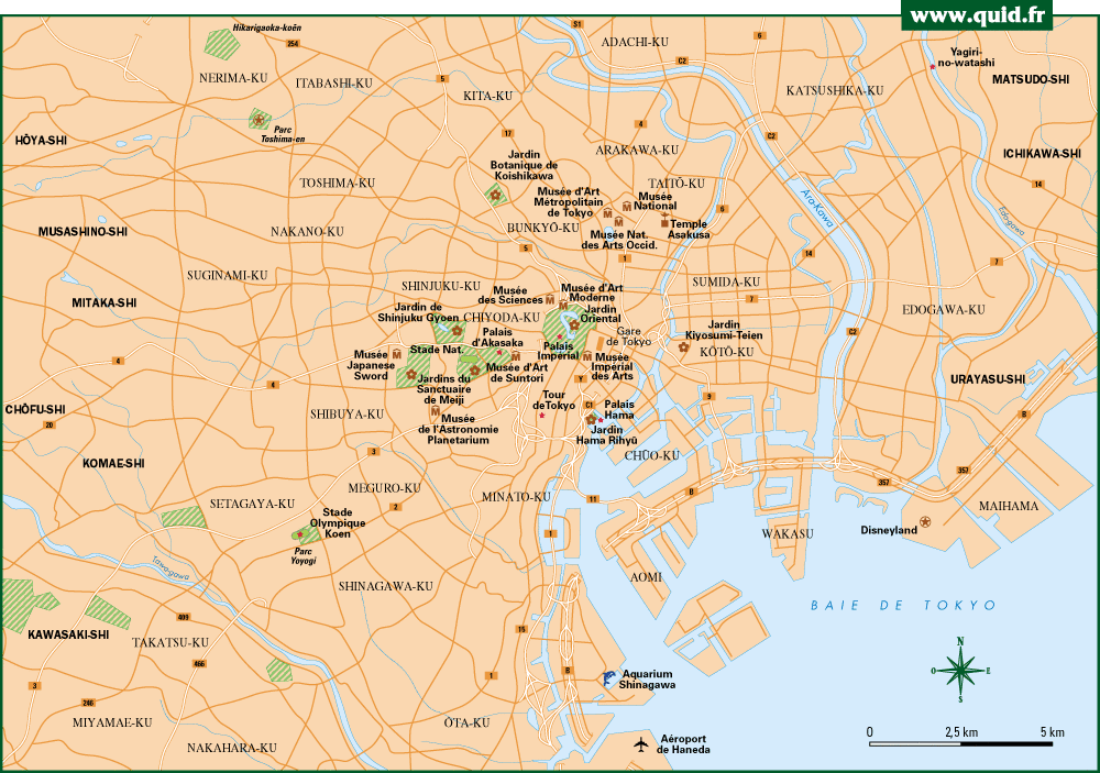 Carte de Tokyo avec les musés et les jardins