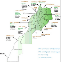 Carte Maroc centres de transfusions sanguines et antennes de transfusions