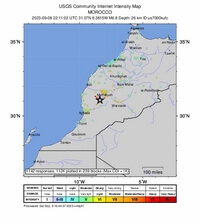 Carte du tremblement de terre au Maroc avec l'intensité ressentie par les internautes