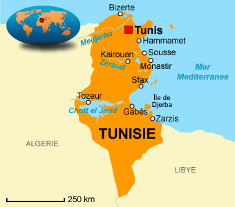 Carte de la Tunisie dans le monde.