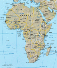 Carte des pays, capitales et relief de l'Afrique