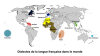 Carte du monde avec les dialectes de la langue française