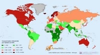 carte du monde consommation électricité par habitant