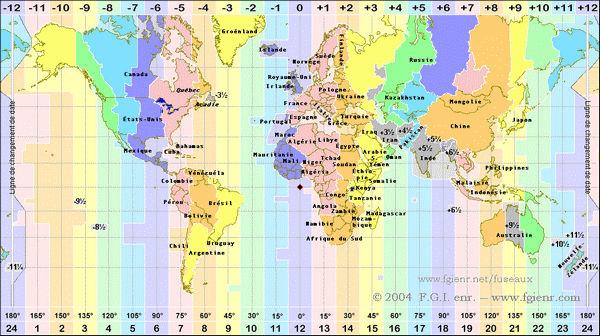 Carte du monde avec les fuseaux horaires