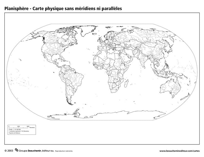 Carte physique monde cours eau