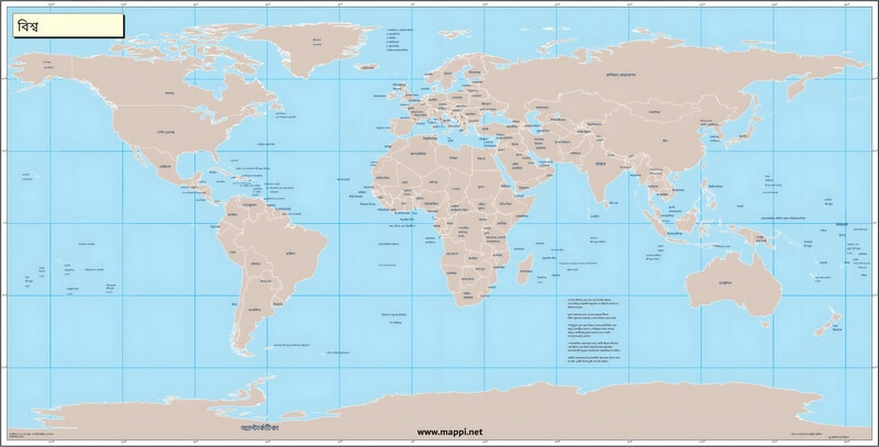 Carte du monde en bengali