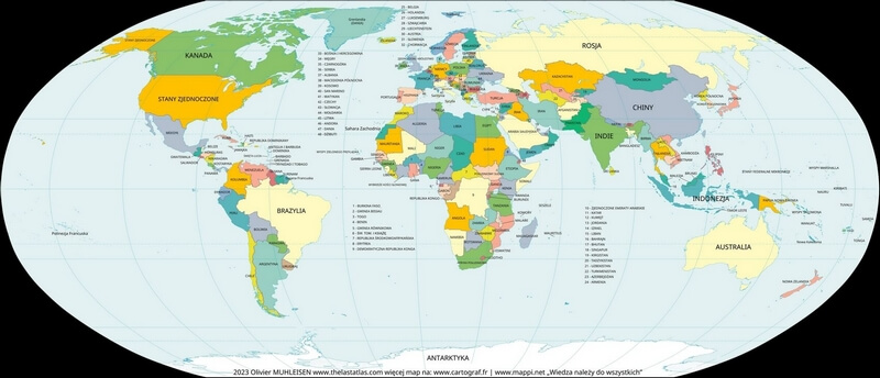 Carte du monde en polonais