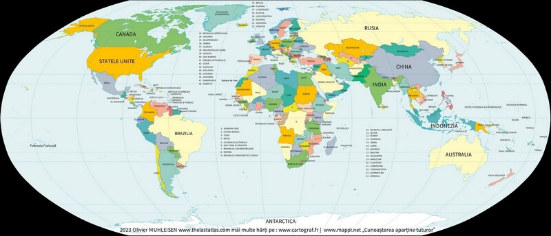 Carte du monde en roumain