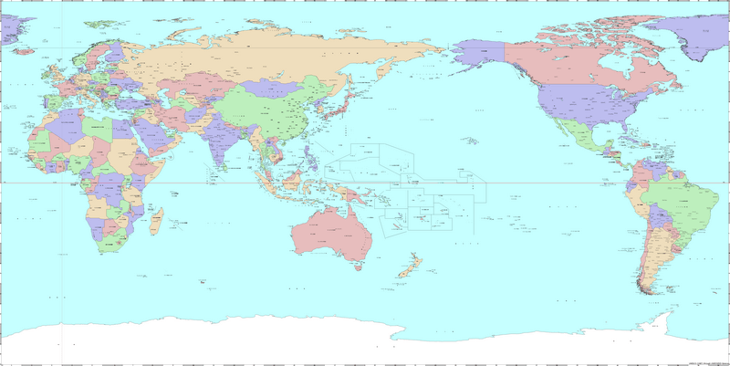 Carte du monde en japonais avec les pays en couleur en 2023