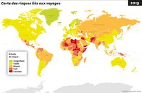carte du monde échelle de risque des dangers pour les touristes