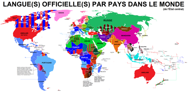 Carte du monde avec les différentes langues parlées dans chaque pays Carte du monde avec les différentes langues