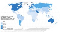 Carte du monde avec le Produit Intérieur Brut PIB en 2014