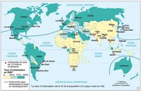 carte du monde taux urbanisation limite des pays développés