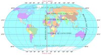 Carte du monde avec le tropique du cancer, le tropique du capricorne, les méridiens et les parallèles