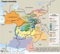 Carte de l'Afghanistan avec les groupes ethnnolinguistiques