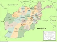 Carte de l'Afghanistan avec les provinces, la capitale et l'échelle