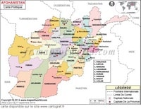 Carte de l'Afghanistan politique avec les provinces et la capitale de chaque province