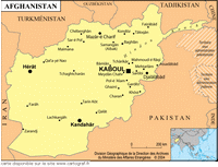 Carte de l'Afghanistan avec les villes