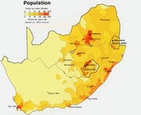 Carte de l'Afrique du Sud avec la densité de population en 1970