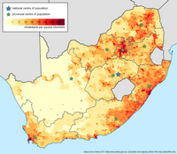 Carte de l'Afrique du Sud avec la densité de population en 2011