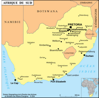 Carte de l'Afrique du Sud avec la taille des villes et la capitale
