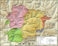 carte Andorre bassins hydrographiques villes villages sommets
