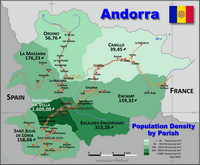 Carte d'Andorre avec la densité de population par habitants au km²