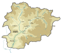 Carte d'Andorre avec les rivières et le système hydrographique