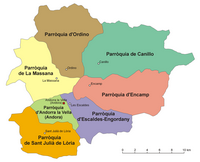 Carte d'Andorre avec les sept paroisses (régions)