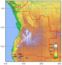 carte relief altitude Angola