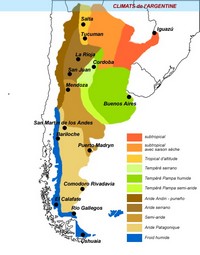 Carte de l'Argentine avec les climats