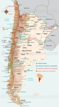 Carte de l'Argentine avec les parcs nationaux et les zones classées