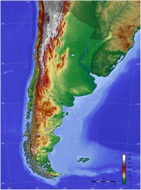 Carte de l'Argentine avec le relief et l'altitude en mètre