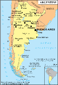 Carte de l'Argentine avec la taille des villes, la capitale et la localisation en Amérique du sud