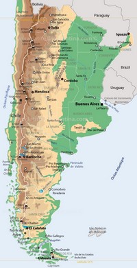 Carte de l'Argentine avec les villes, le relief, les points culminants et les rivières