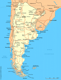 Carte de l'Argentine avec les villes, les routes et les sommets montagneux