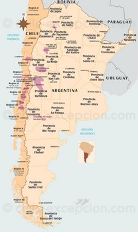 Carte de l'Argentine avec les vins et les zones viticoles
