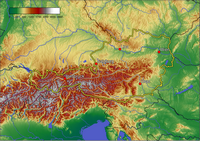 Carte d'Autriche avec la topographie, le relief et l'altitude en mètre