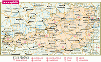 Carte d'Autriche avec les villes, les rivières, les états, les aéroports et les lacs