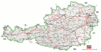 Carte de l'Autriche avec les villes, les villages, les routes principales, secondaires et l'altitude
