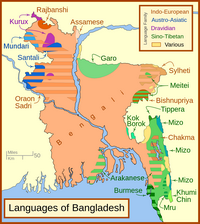 Carte du Bangladesh avec les langues parlées