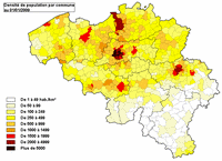 Carte de la Belgique avec la densité de population en 2009