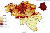 Carte de la Belgique avec la densité de population en 2010.