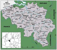 Carte de la Belgique simple avec les régions, les villes et l'échelle