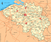 Carte de la Belgique avec les routes et les villes.