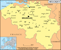 Carte Belgique simple avec l'échelle, les villes et la capitale