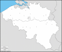 Carte de la Belgique vierge avec les villes, la capitale et les régions